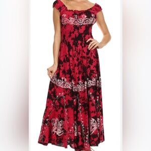 NWT Advance Apparels Red Orange Black Embroidered Midi Tank Dress Free Size S-XL